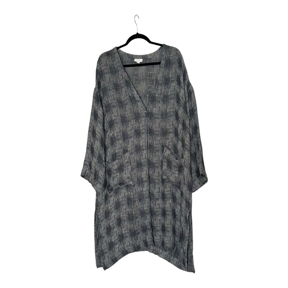 Pure Jill Linen Blend Blue Gray Long Duster Cardigan Kimono Lagenlook Womens XL